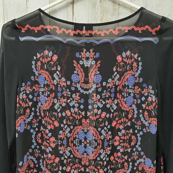 Petticoat Alley Fringed Kimono Cardigan Black Size XS - Picture 6 of 7